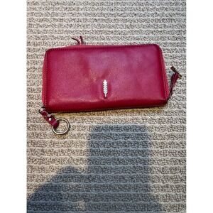 THACKER Fuchsia Pink Leather Zip Around Wallet Arrow Hardware Organizer